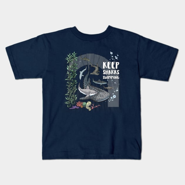 Keep Sharks Swimming Kids T-Shirt by Seventoes